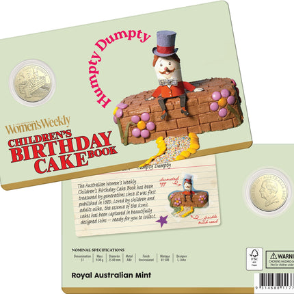 Humpty Dumpty $1 coin in card - obverse (Charles III) and reverse (Humpty Dumpty design)