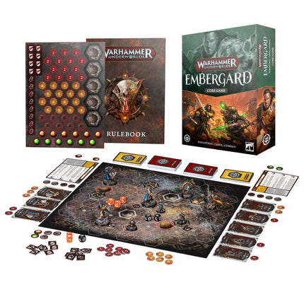 a game of warhammer emberard and a board game