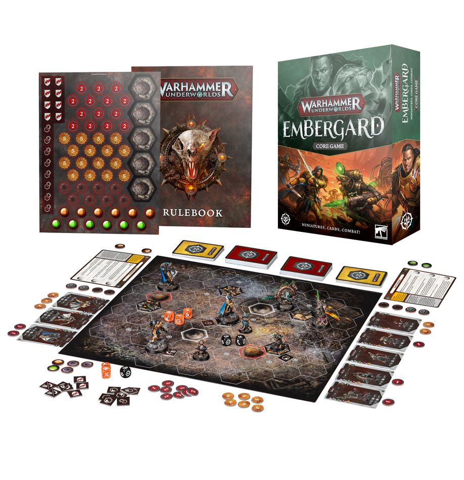 a game of warhammer emberard and a board game