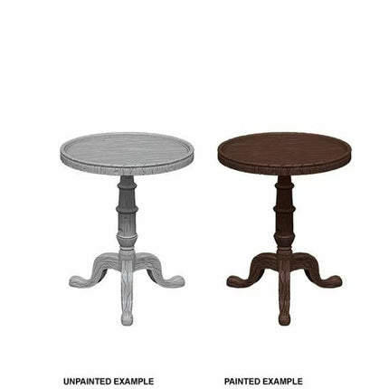 a table with a wooden top and a painted example