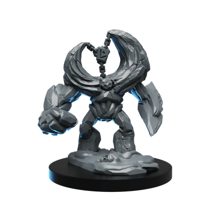 a gray and blue robot with a large arm