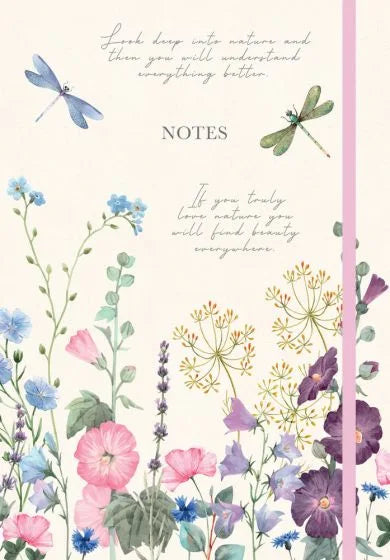 a card with flowers and dragonflies on it