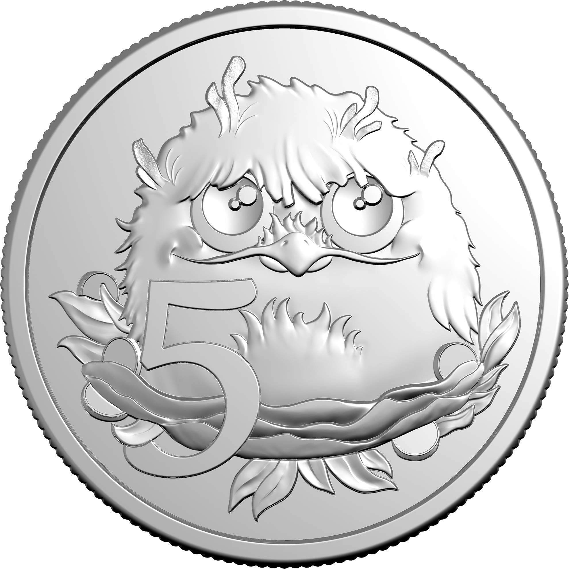 a 5 euro coin with an angry face