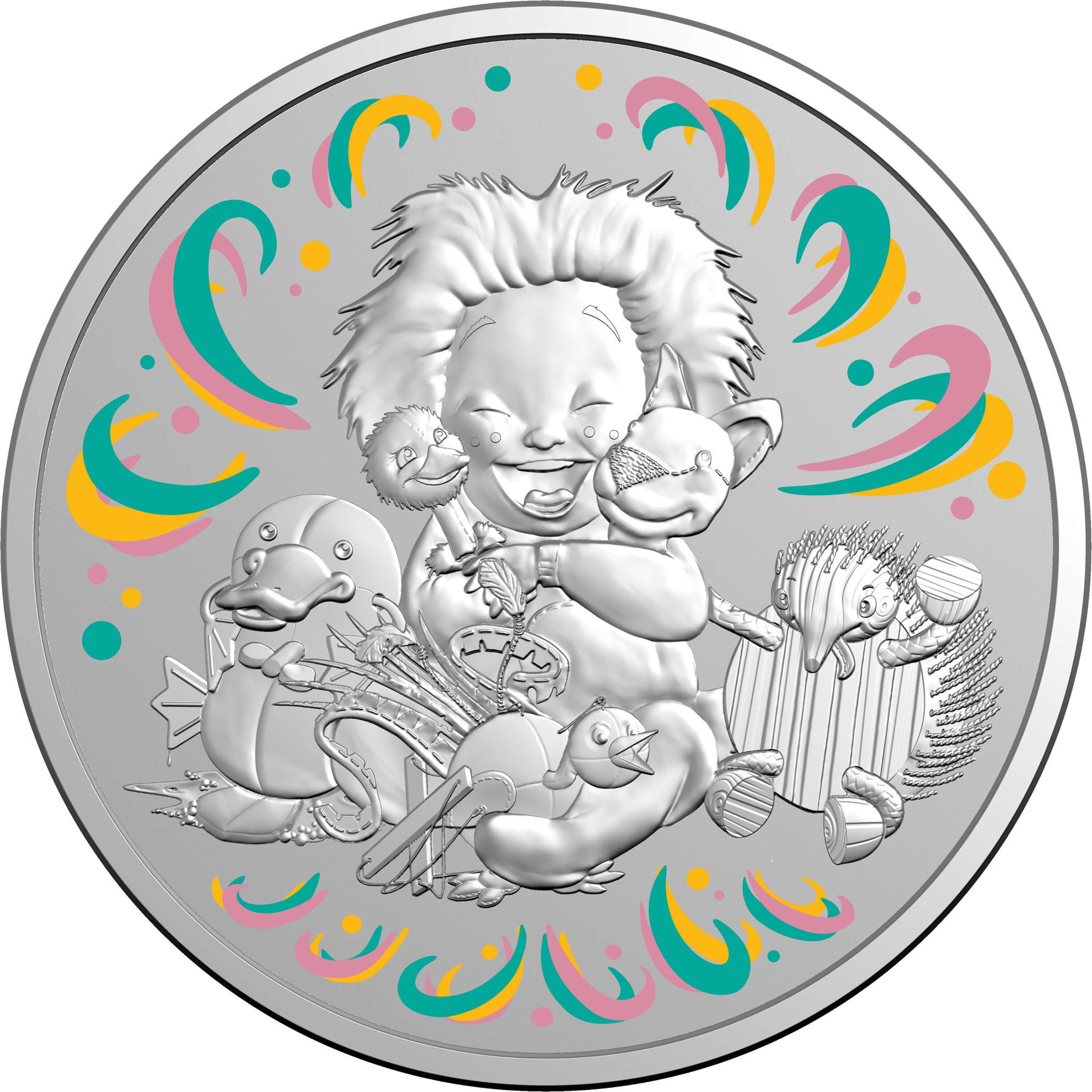 a silver coin with a cartoon character on it
