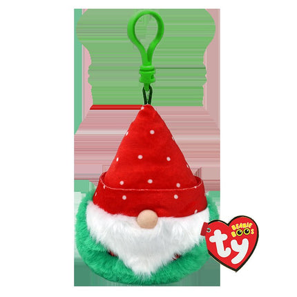 TY Beanie Boos Topsy the Christmas gnome key clip in red hat