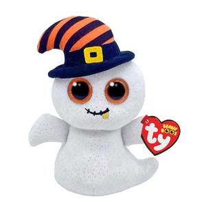 TY Beanie Boos Nightcap the white ghost plush wearing a striped witch hat