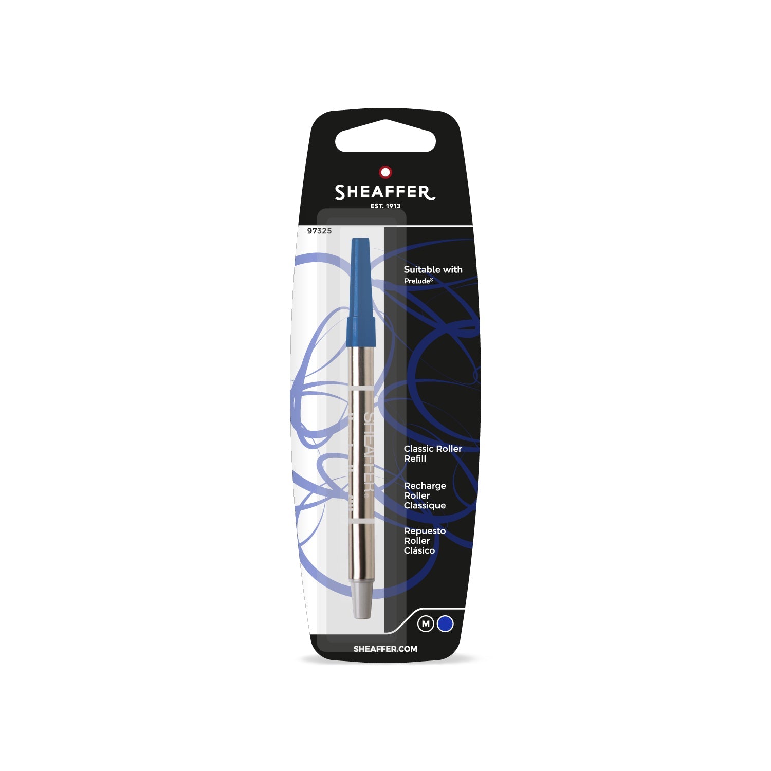 Sheaffer rollerball pen refill in medium point blue ink, blister pack