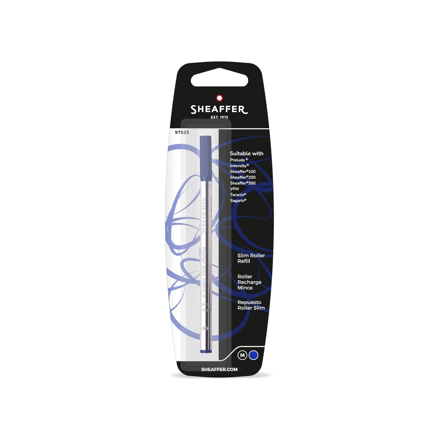 Sheaffer slim rollerball refill in medium point blue ink, blister pack