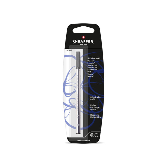 Sheaffer slim rollerball refill in medium point black ink, blister pack