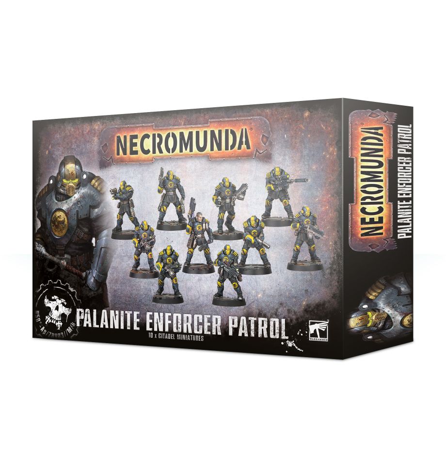 Necromunda Palanite Enforcer Patrol box art, official Games Workshop packaging