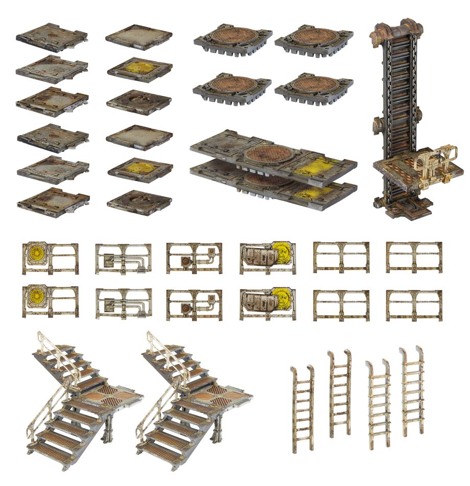 Necromunda Zone Mortalis Platforms and Stairs box art, official Games Workshop packaging