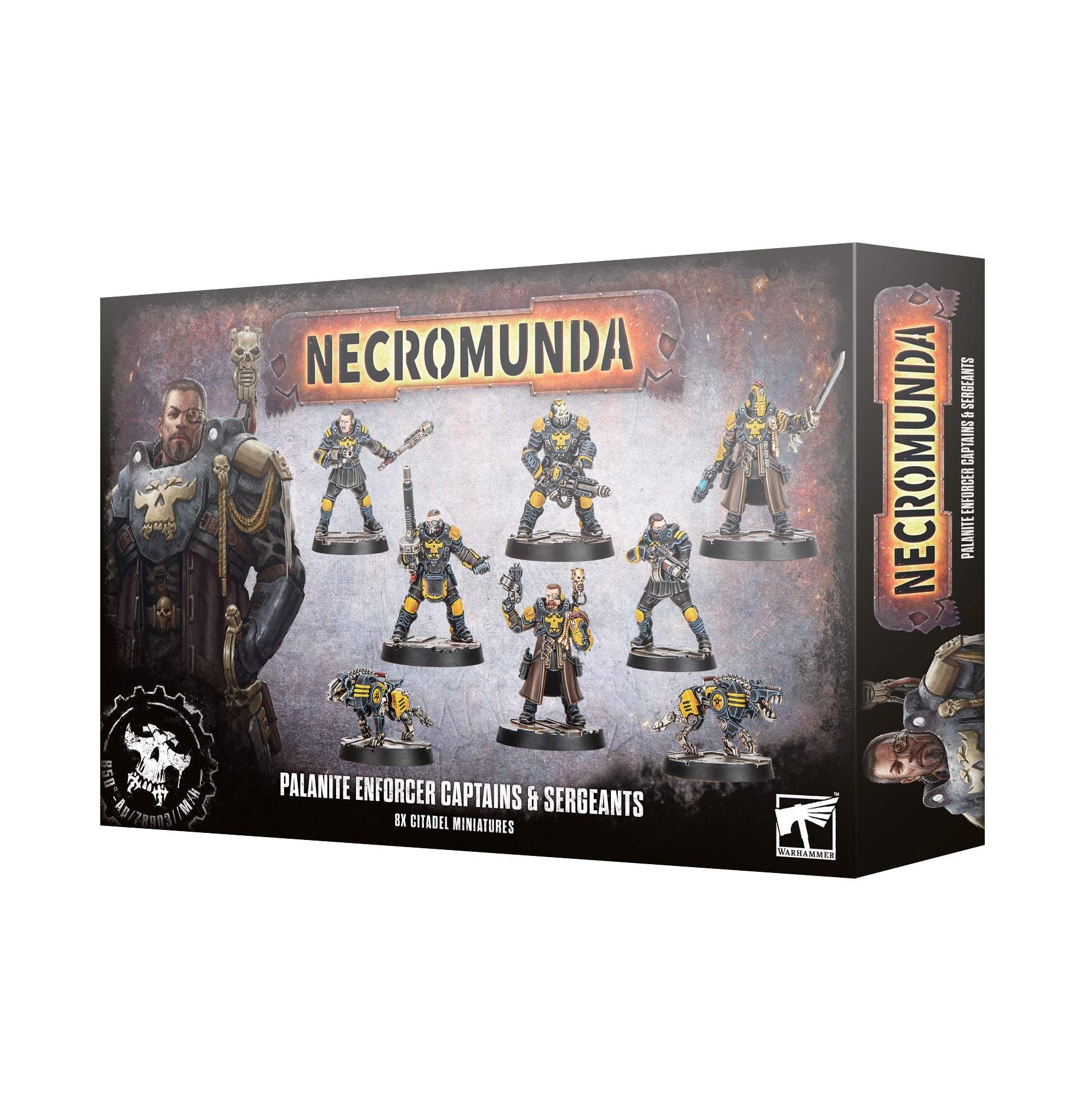 Necromunda Palanite Enforcer Captains and Sergeants box art, official Games Workshop packaging