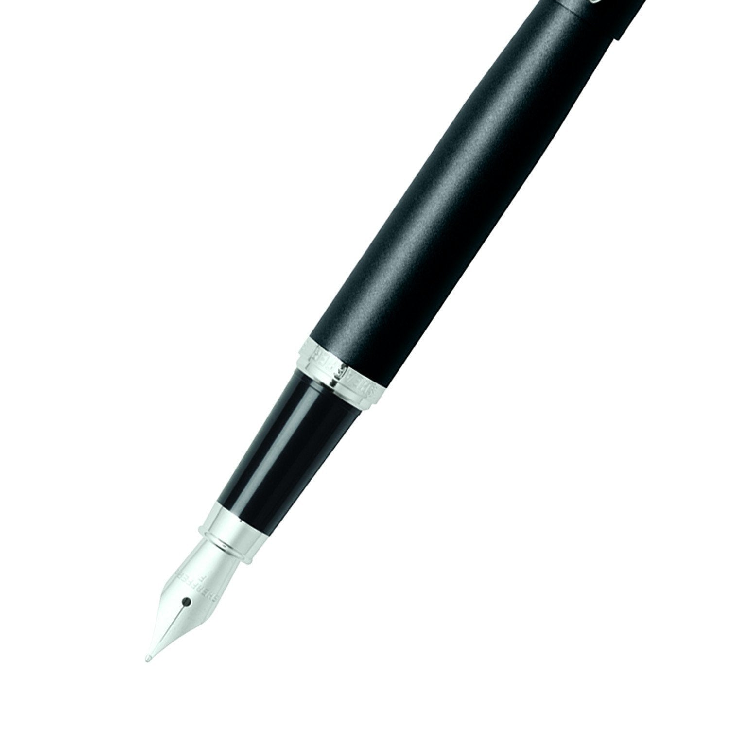 Sheaffer VFM matt black fountain pen, stainless steel nib detail