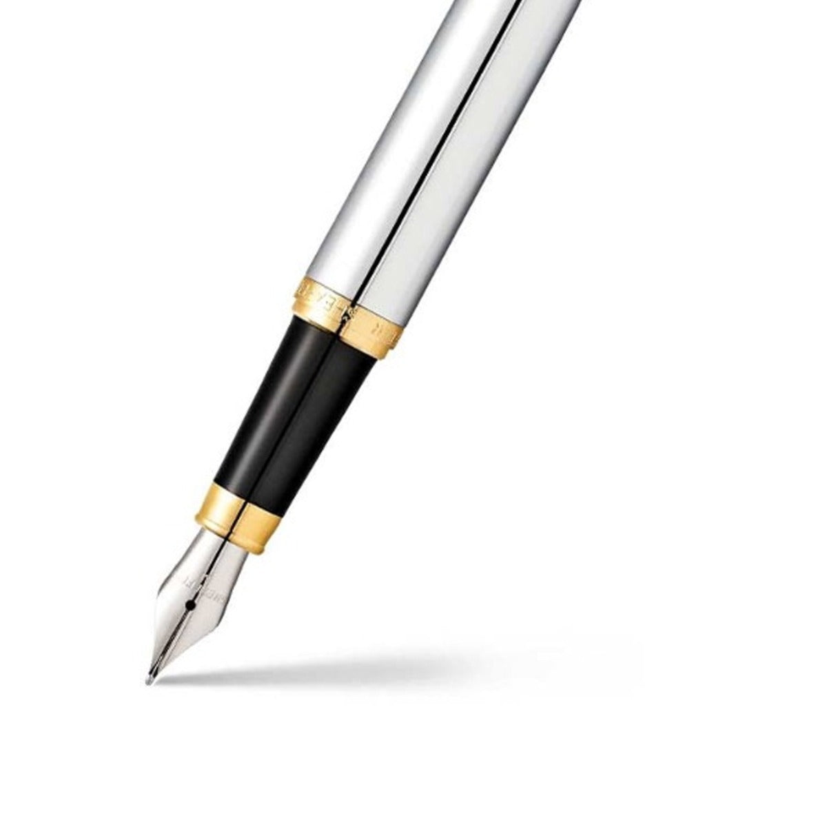 Sheaffer VFM chrome and gold fountain pen, stainless steel nib detail