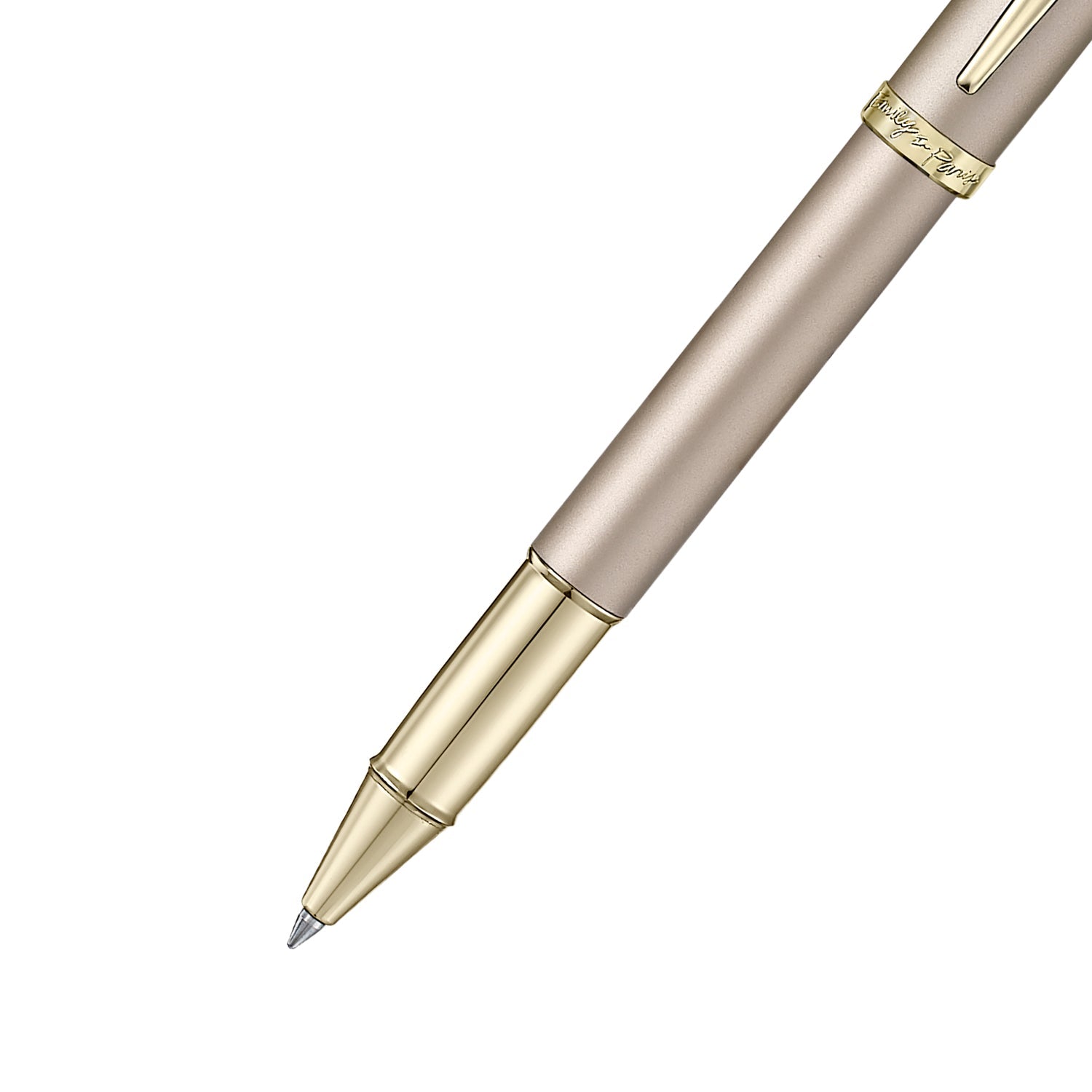 Sheaffer Emily in Paris champagne gold rollerball, cap removed showing grip section