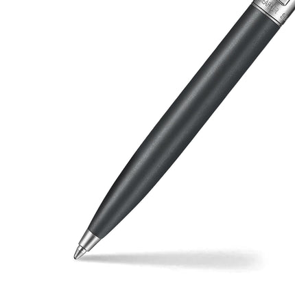 Sheaffer Sentinel matt black ballpoint, brushed chrome cap and clip detail