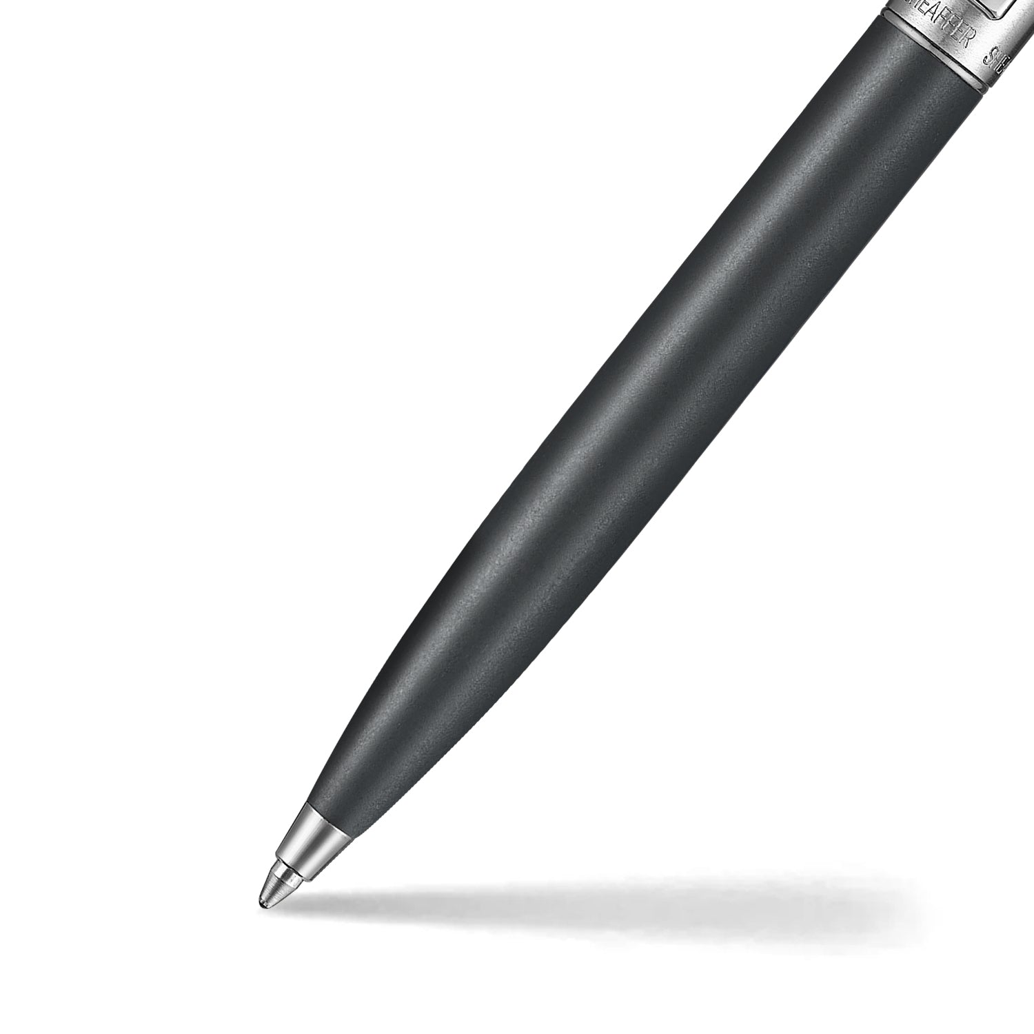 Sheaffer Sentinel matt black ballpoint, brushed chrome cap and clip detail