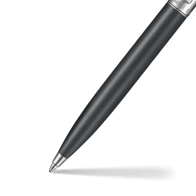 Sheaffer Sentinel matt black ballpoint, brushed chrome cap and clip detail