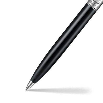 Sheaffer Sentinel gloss black ballpoint, brushed chrome cap and clip detail