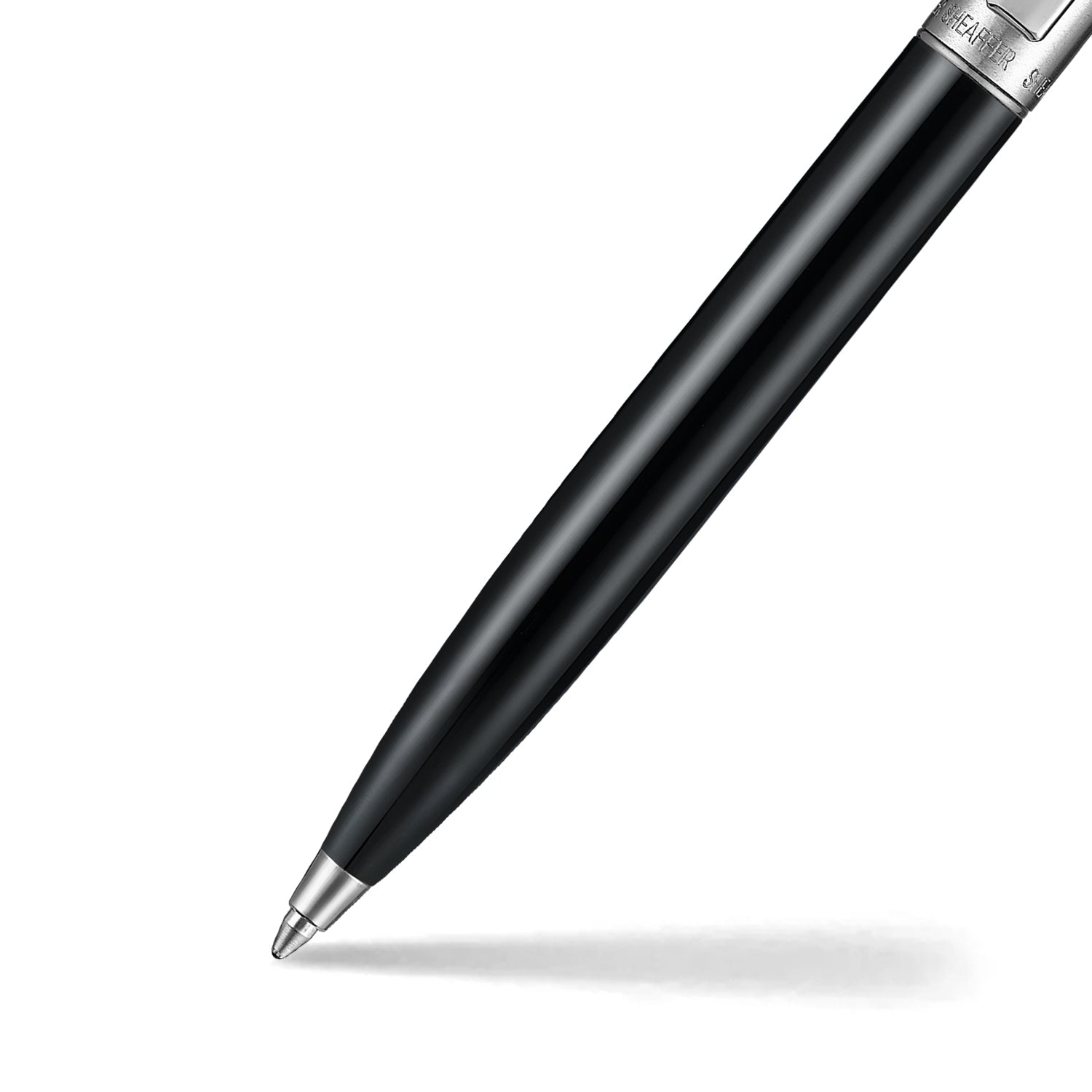 Sheaffer Sentinel gloss black ballpoint, brushed chrome cap and clip detail