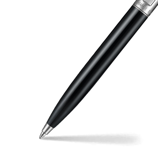 Sheaffer Sentinel gloss black ballpoint, brushed chrome cap and clip detail