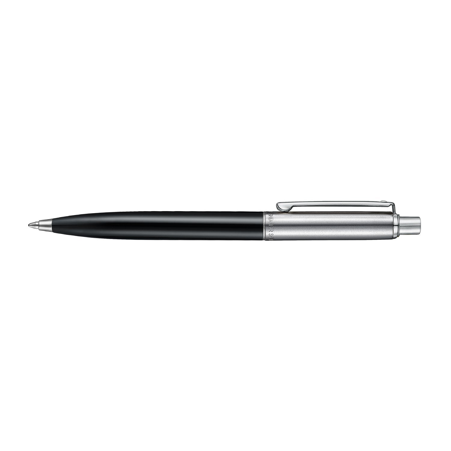 Sheaffer Sentinel gloss black and chrome ballpoint pen shown full length