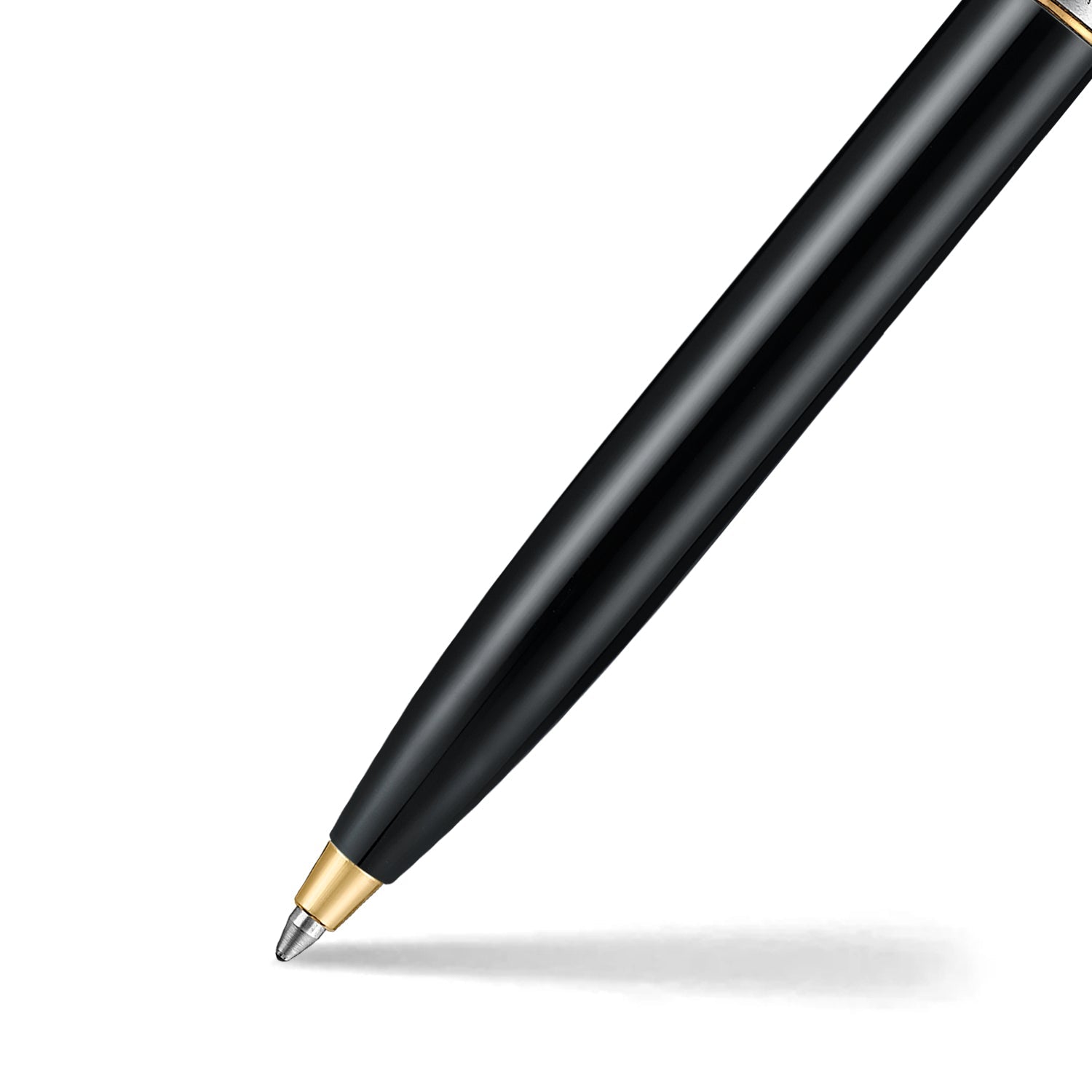Sheaffer Sentinel gloss black ballpoint, gold-tone cap and clip detail