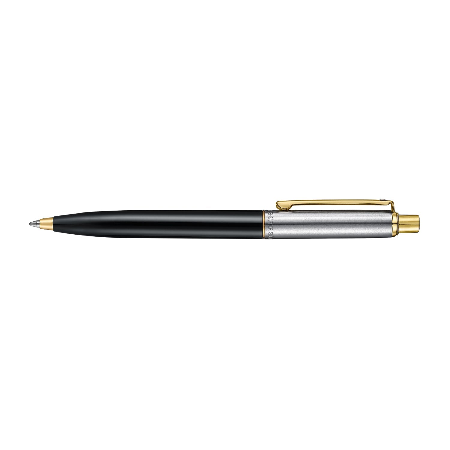 Sheaffer Sentinel gloss black and gold ballpoint pen shown full length