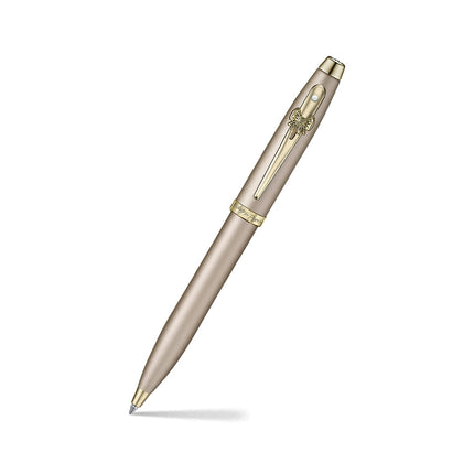 Sheaffer 100 Emily in Paris ballpoint pen in champagne gold with bow-shaped clip emblem