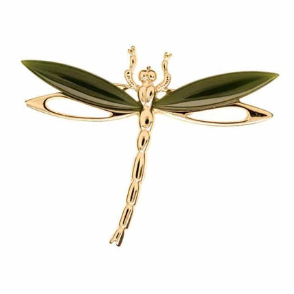 Jade Dragonfly Brooch - Gold Plated GO747