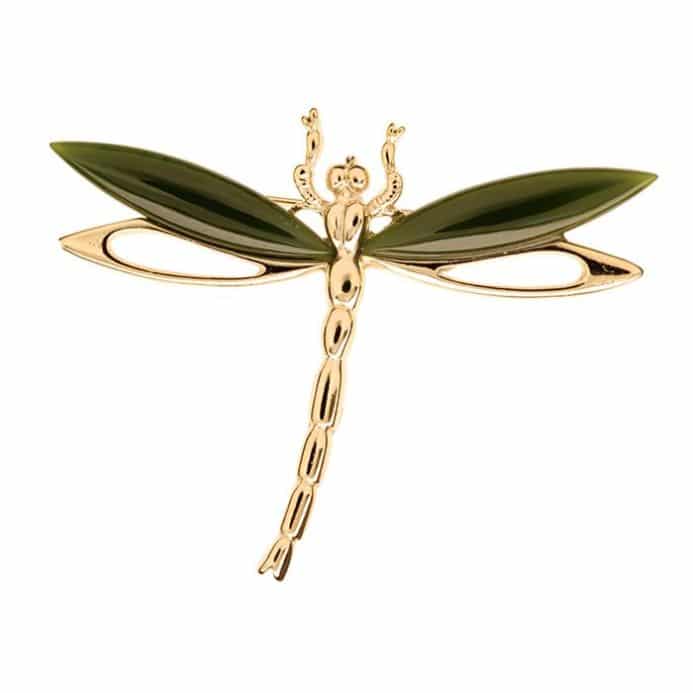 Jade Dragonfly Brooch - Gold Plated GO747