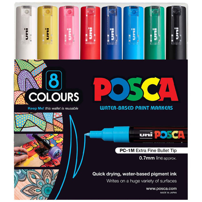 POSCA PC-1M Extra Fine Markers - 8 Colour Pack