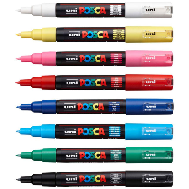 POSCA PC-1M Extra Fine Markers - 8 Colour Pack lineup