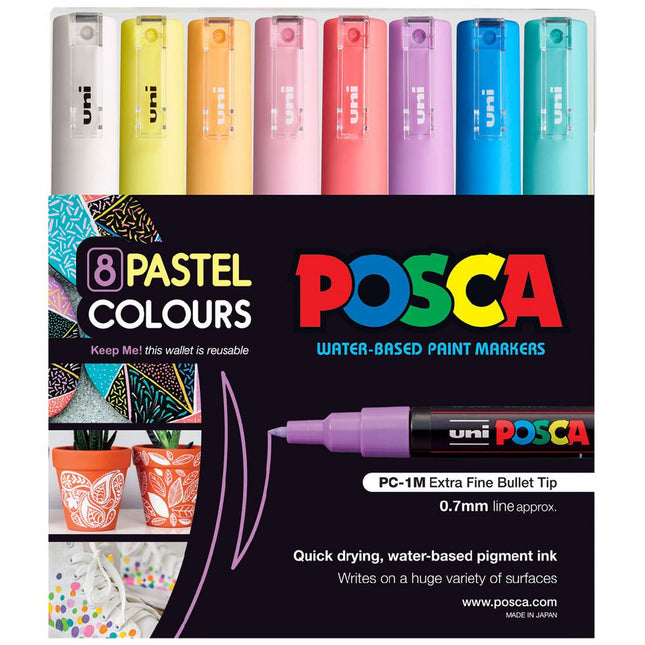 POSCA PC-1M Extra Fine Markers - 8 Pastel Colour Pack