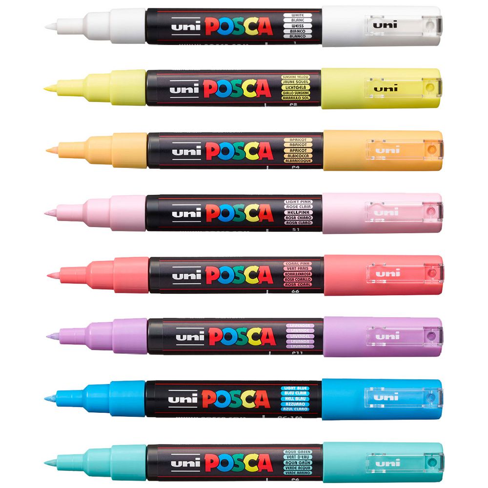 POSCA PC-1M Extra Fine Markers - 8 Pastel Colour Pack lineup