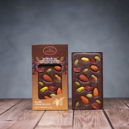 Anvers Tasmania Power 80 Almond Pistachio Cranberry Pepitas Block 105g