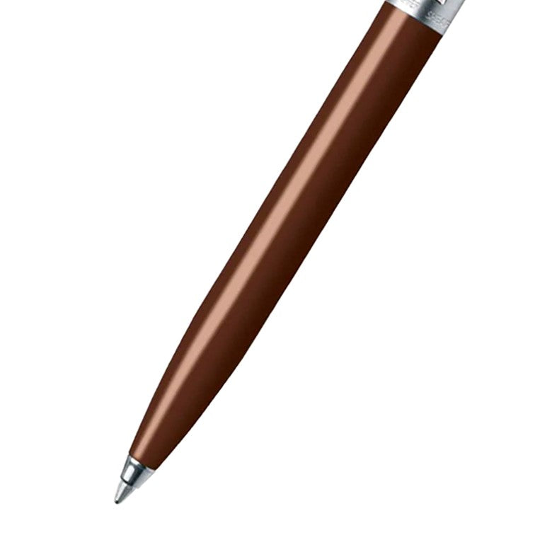 Sheaffer Sentinel ballpoint pen with coffee brown barrel and brushed chrome cap