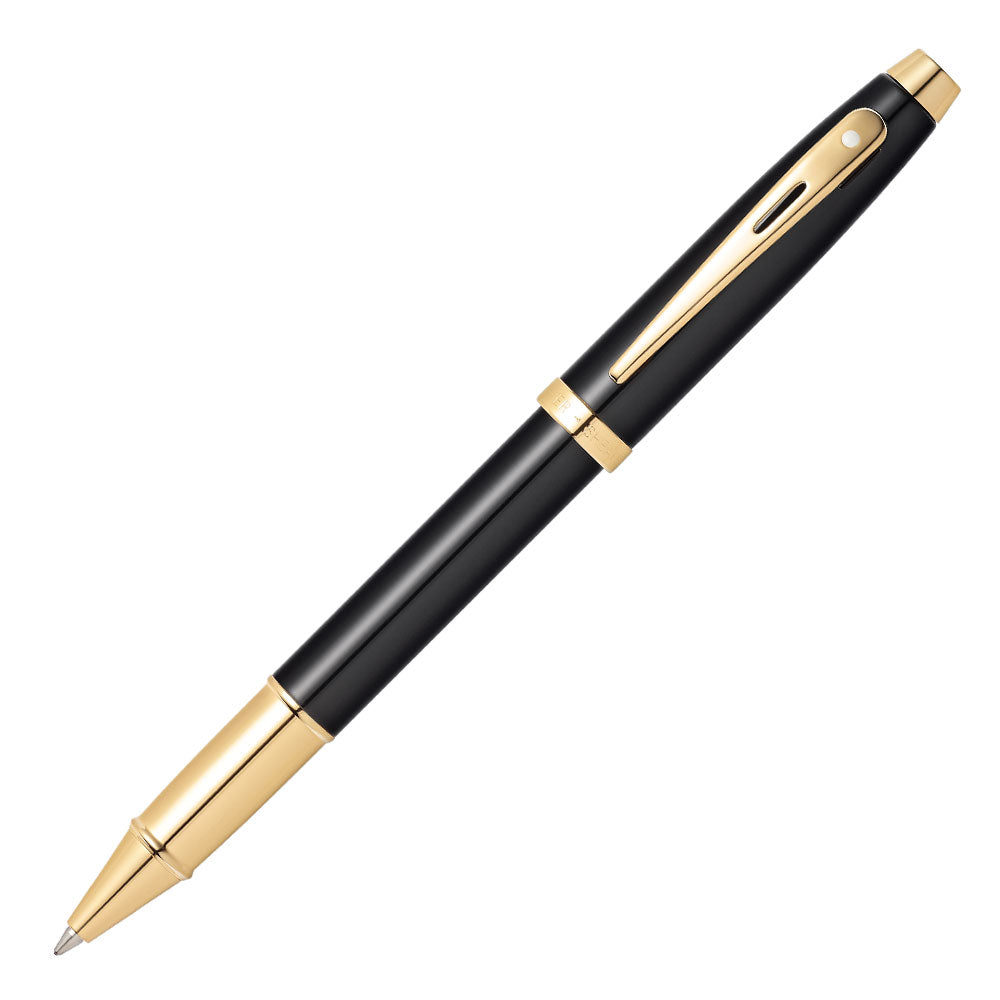 Sheaffer 100 rollerball pen in gloss black lacquer with gold-tone trims