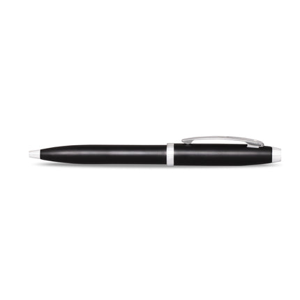 Sheaffer 100 gloss black and chrome ballpoint pen shown full length