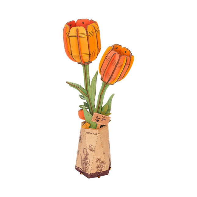 Rowood Wooden Flower Bouquet - Orange Tulip
