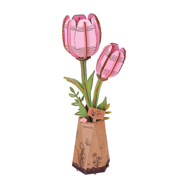 Rowood Wooden Flower Bouquet - Pink Tulip