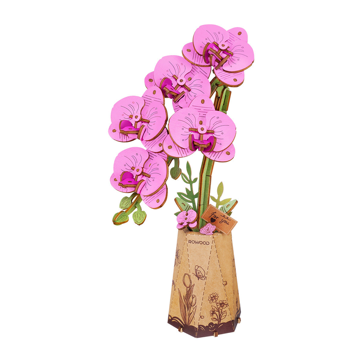 Rowood Wooden Flower Bouquet - Purple Moth Orchid