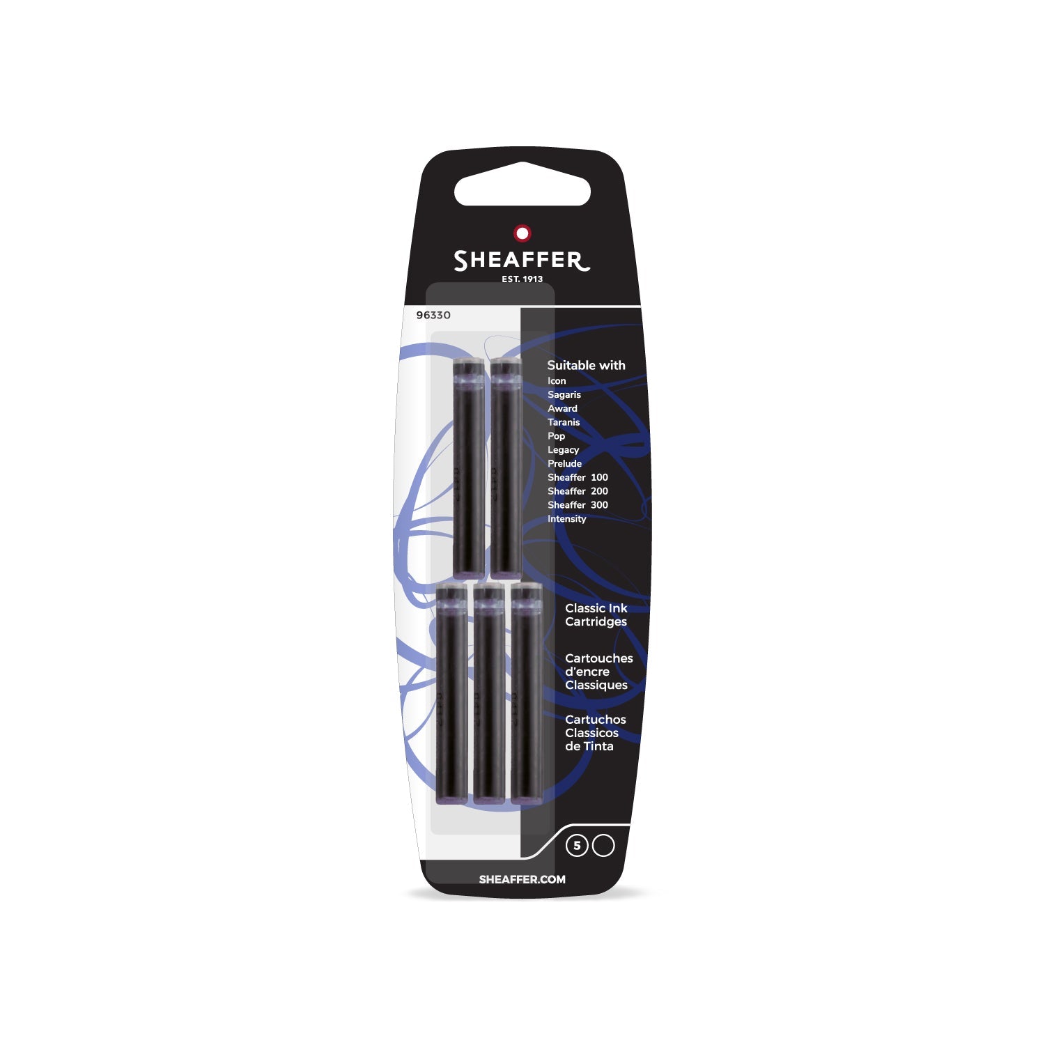 Sheaffer Skrip Classic ink cartridges in black, pack of five