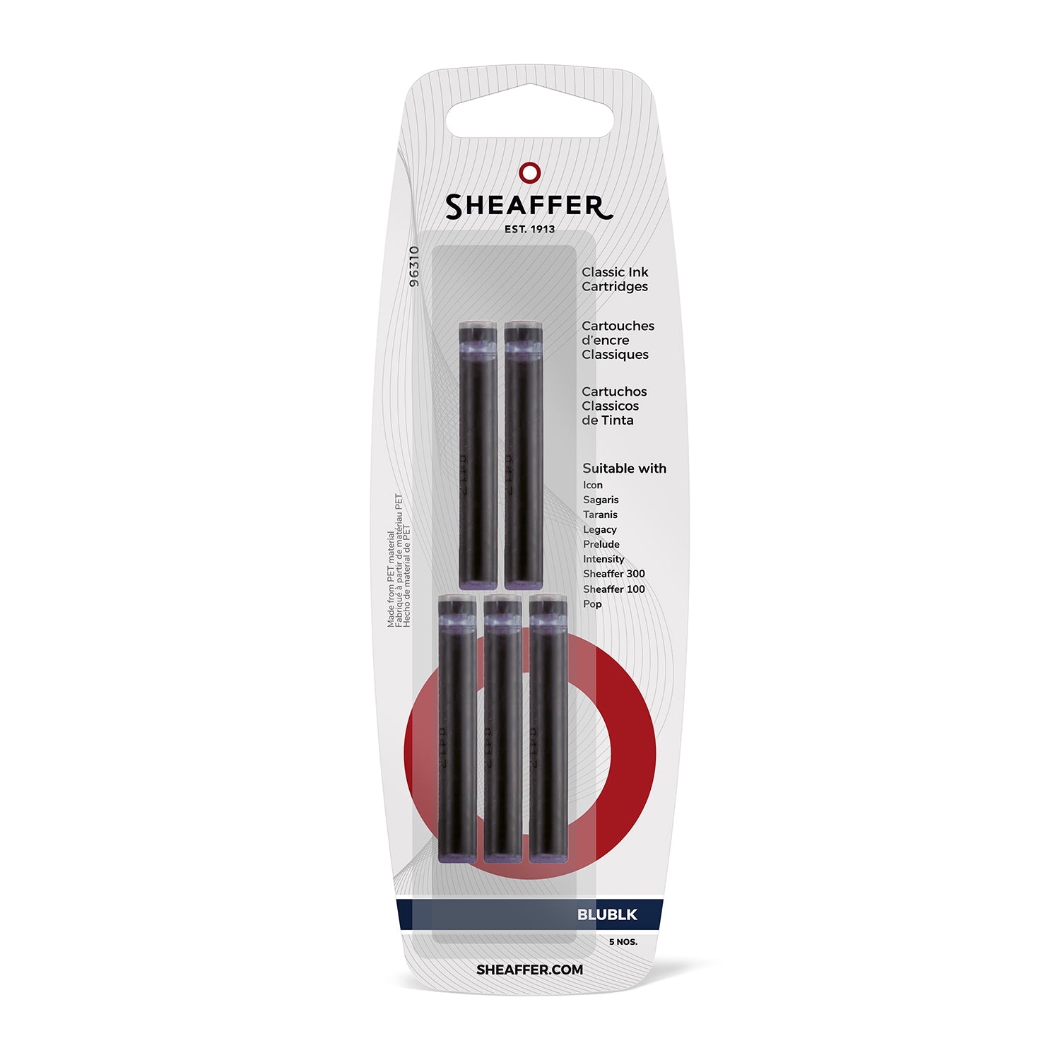 Sheaffer Skrip Classic ink cartridges in blue-black, pack of five