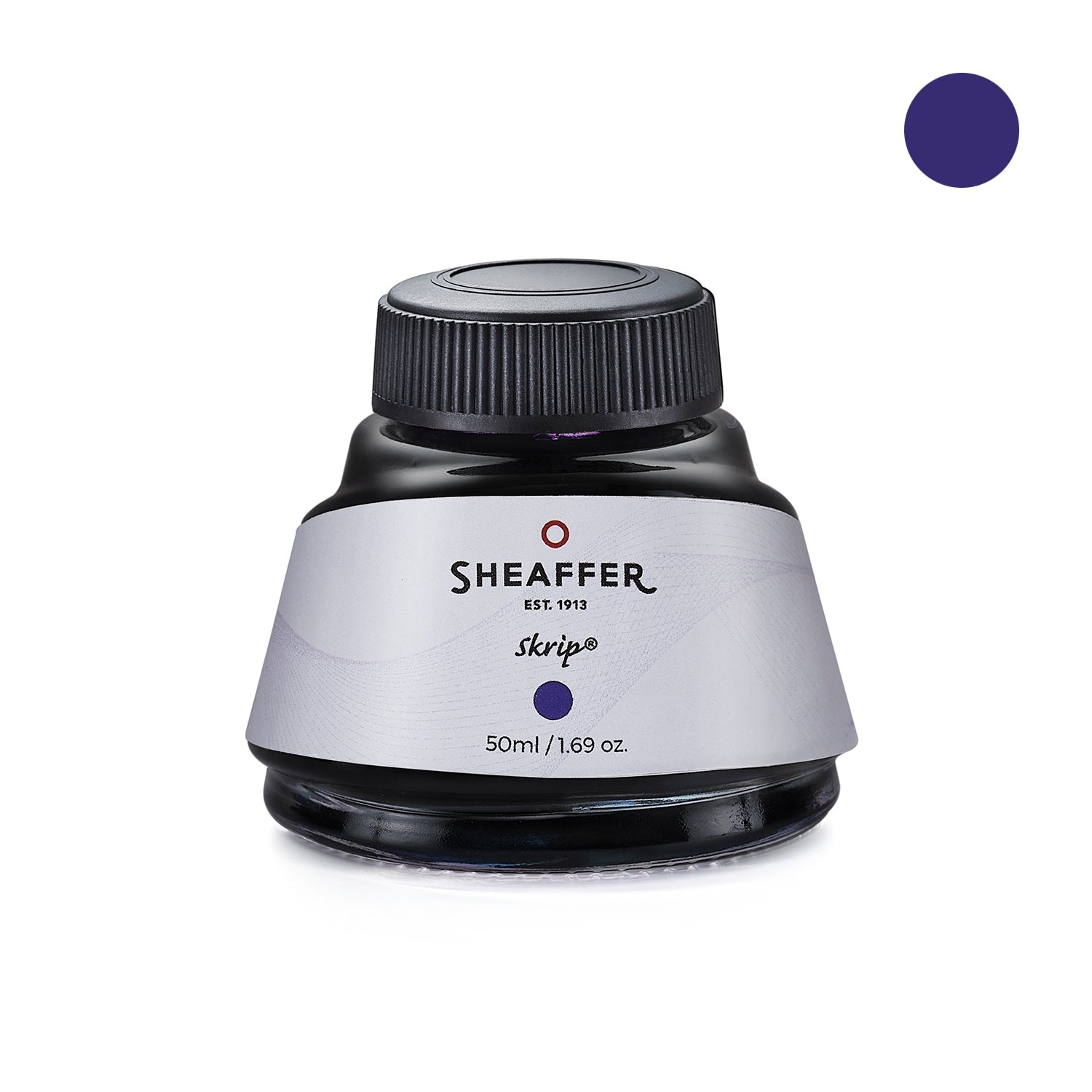 Sheaffer Skrip purple fountain pen ink in a 50ml glass bottle
