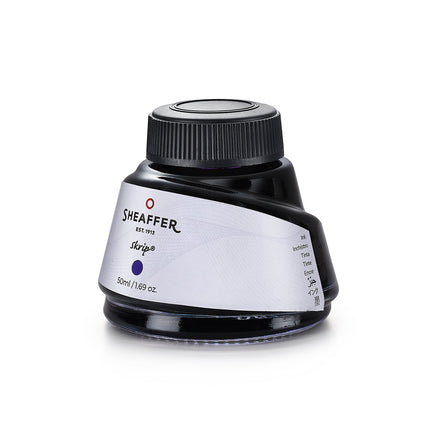 Sheaffer Skrip purple ink 50ml bottle, wide-mouth opening and label detail