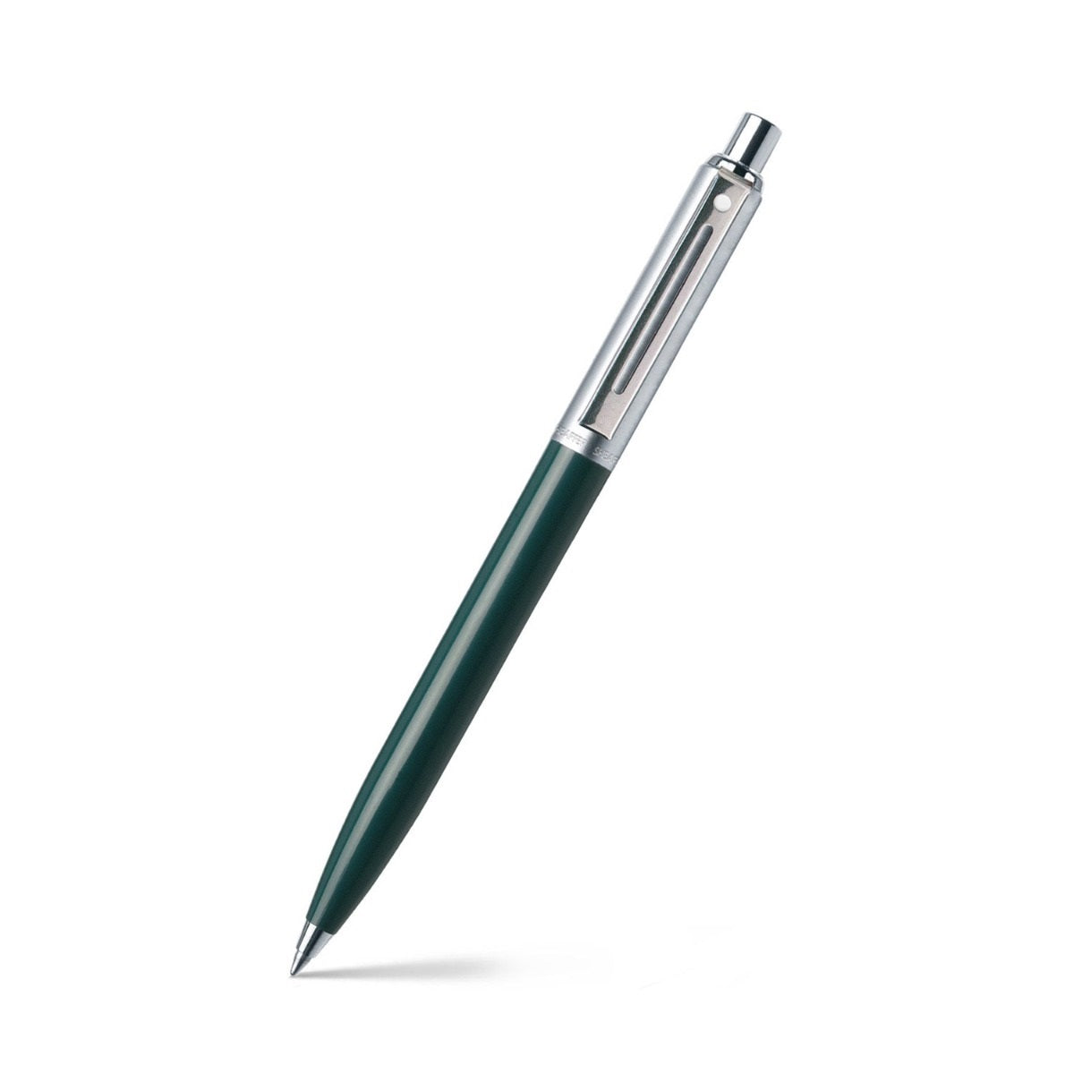 Sheaffer Sentinel ballpoint pen with dark green barrel and brushed chrome cap