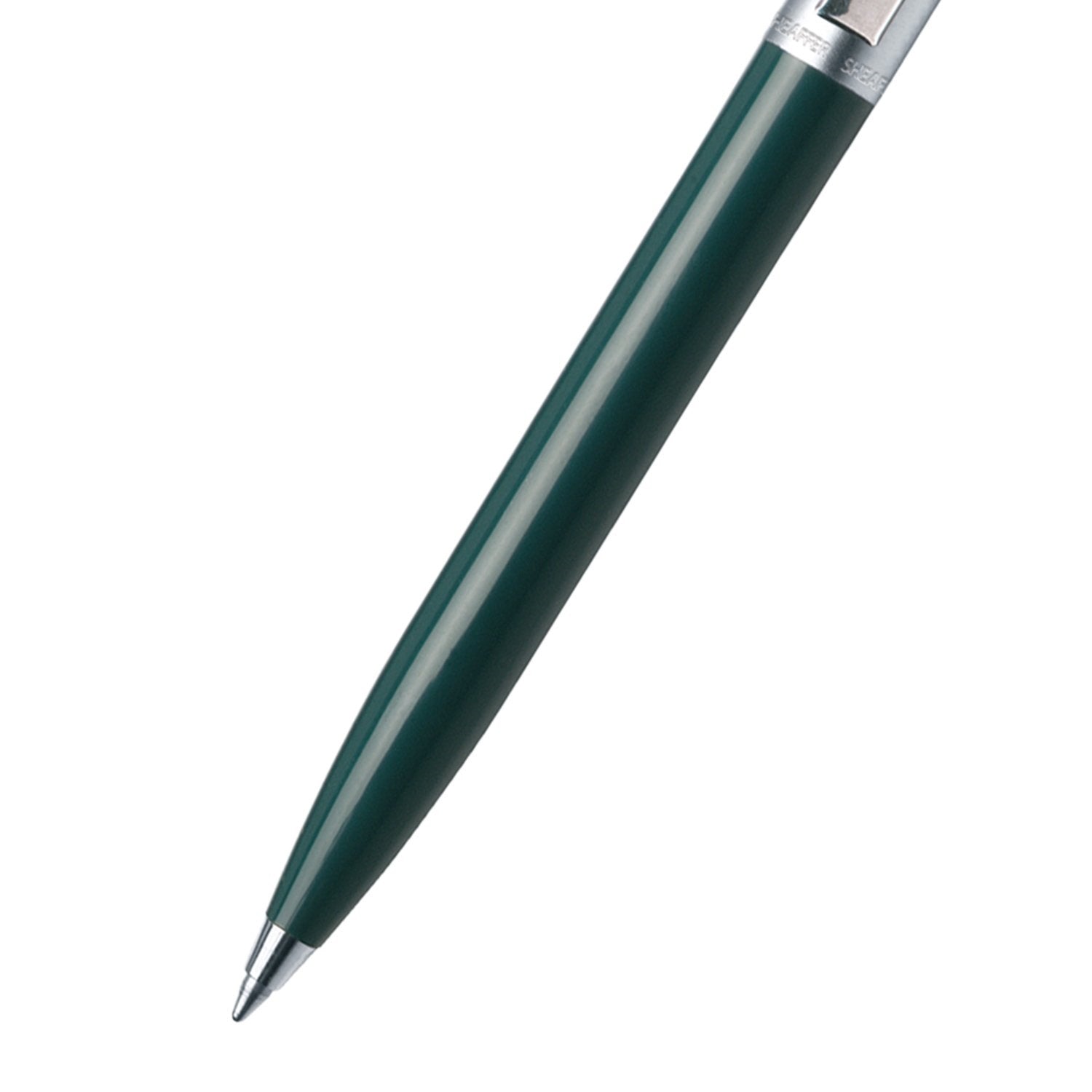 Sheaffer Sentinel dark green ballpoint, chrome clip and cap detail