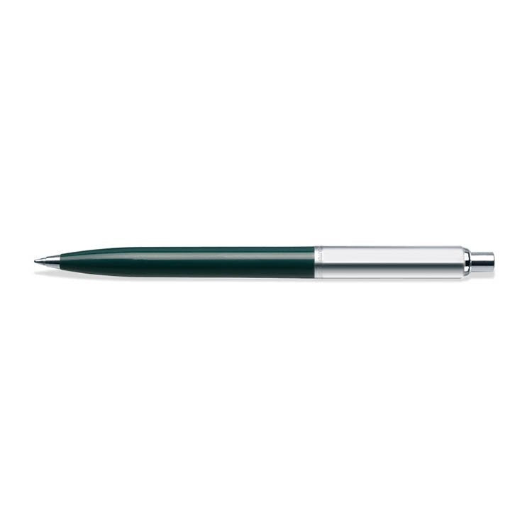 Sheaffer Sentinel dark green and chrome ballpoint pen shown full length
