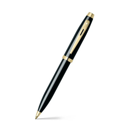 Sheaffer 100 gloss black and gold ballpoint pen, cap and clip detail